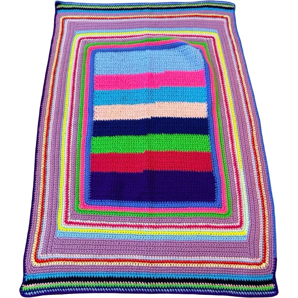Handmade Multicolor Crochet Throw Blanket – Vibrant Striped Accent